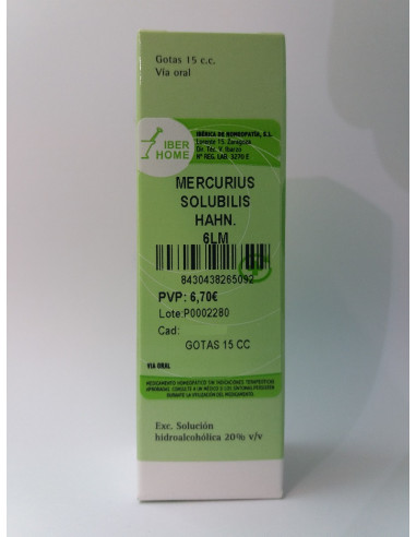 MERCURIUS SOLUBILIS 6LM - GOTAS 15CC.