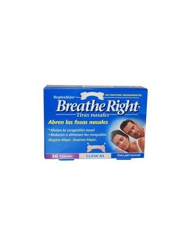 Breathe Right 30 tiras nasales clásicas grandes